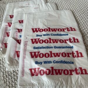 Vintage Unused Woolworth 10x2x15 White Plastic New Shopping Bags Lot 25